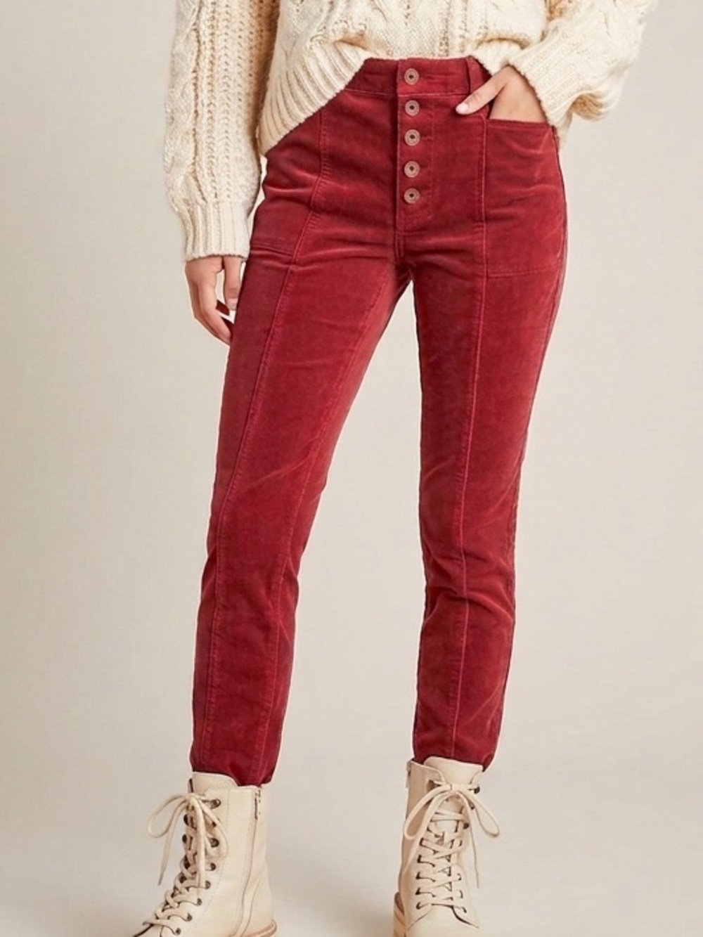 PILCRO & the LETTERPRESS Red Velvet Crushed Corduroy Skinny Pants Women’s 26